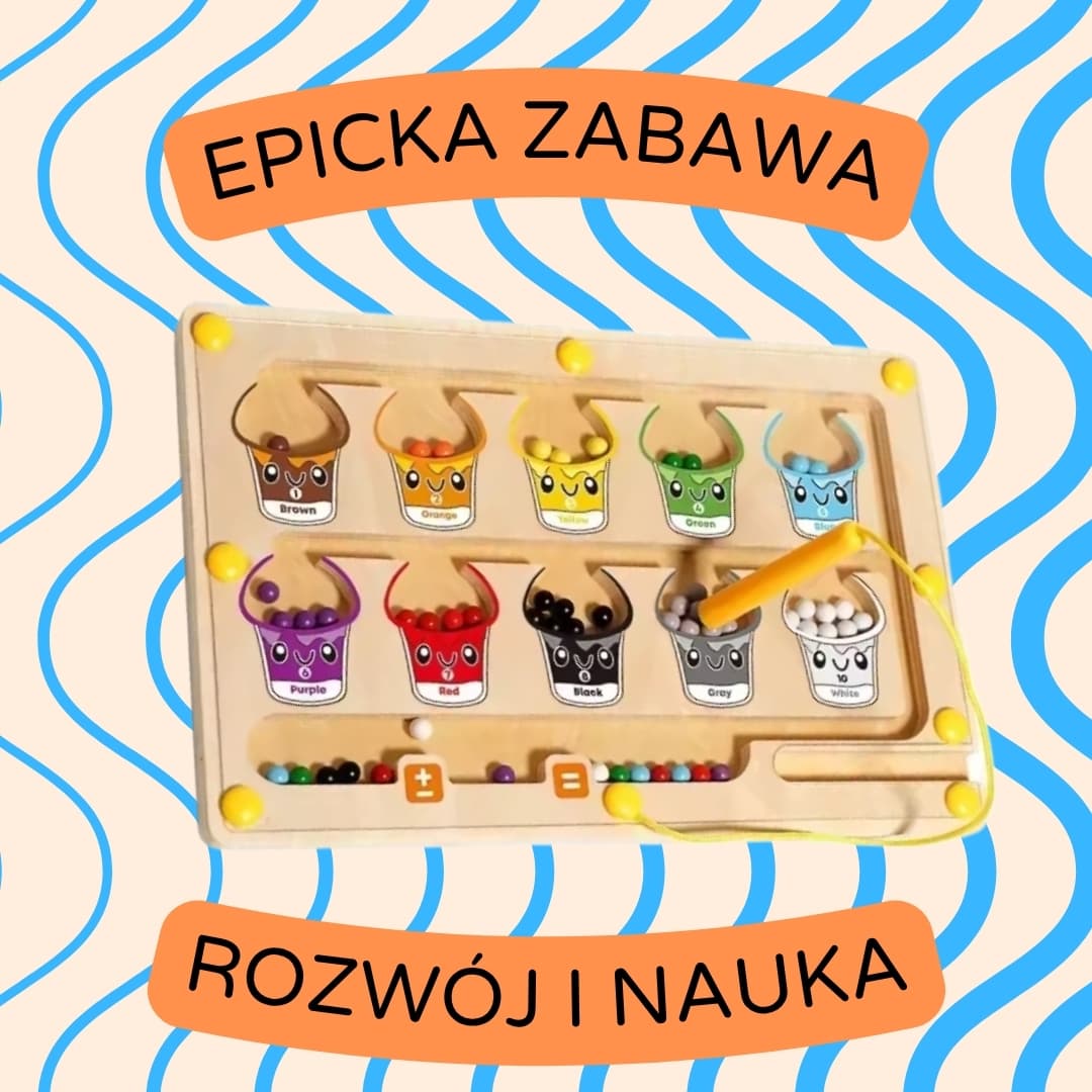 Magnetyczne Kolorki – 2w1: Labirynt do sortowania kolorów.
Zabawka Montessori dla maluchów, ucząca liczenia i dopasowywania cyfr, idealna do zabawy i nauki w przedszkolu.